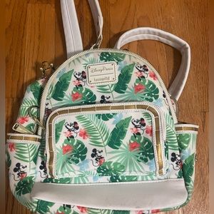 Disney Parks Exclusive Loungefly mini backpack. Mickey & Minnie tropical, bamboo